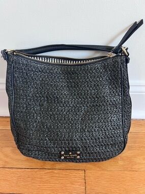 kate spade Black Woven Shoulder Bag with Gold Hardware